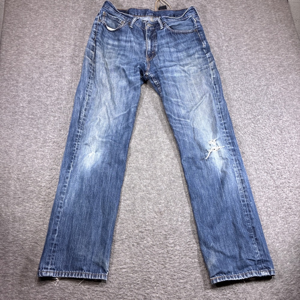 Levi's 514 Straight Leg Jeans Mens 34x32 Blue Distressed Denim